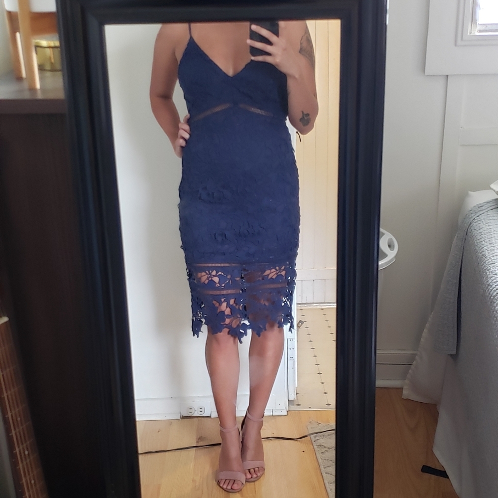 Navy Blue Lace Midi Dress